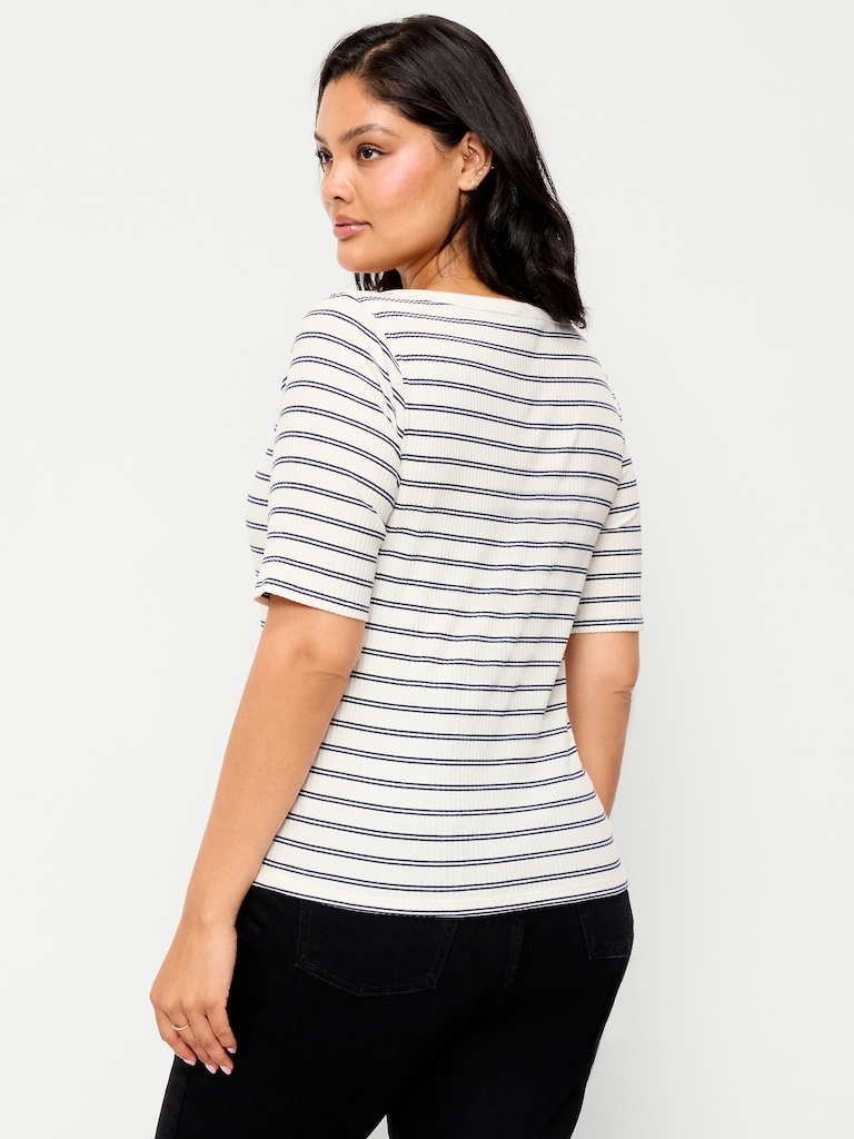 T-shirt henley ajusté à encolure dégagée
