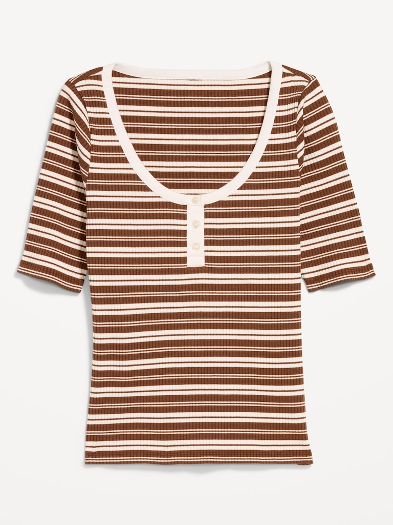 Fitted Scoop-Neck Henley T-Shirt