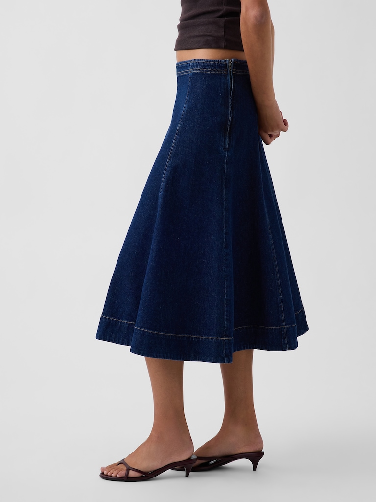 Denim Tulip Midi Skirt