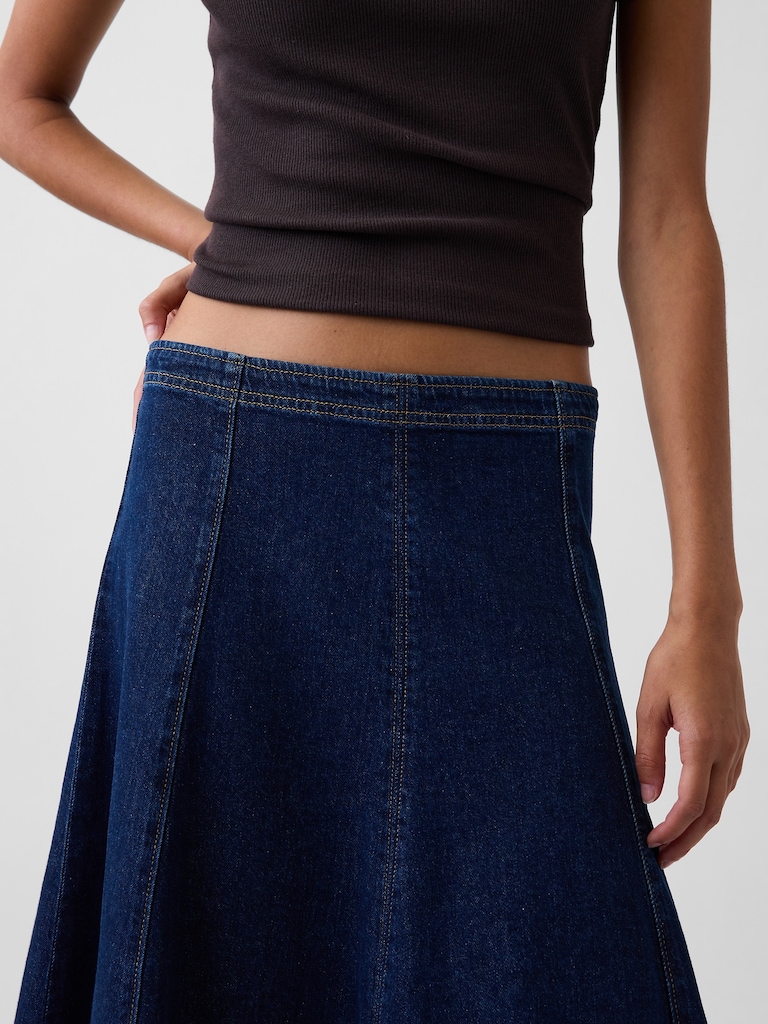 Denim Tulip Midi Skirt