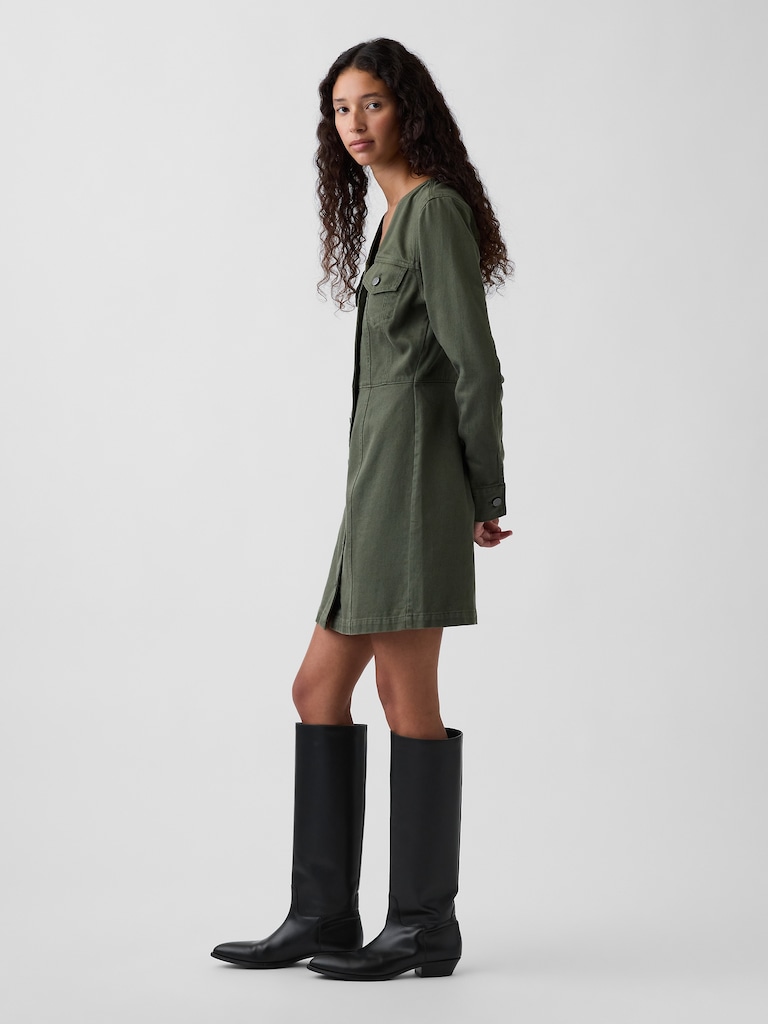 V-Neck Button-Front Mini Dress