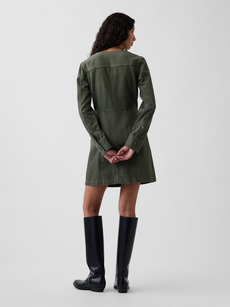V-Neck Button-Front Mini Dress