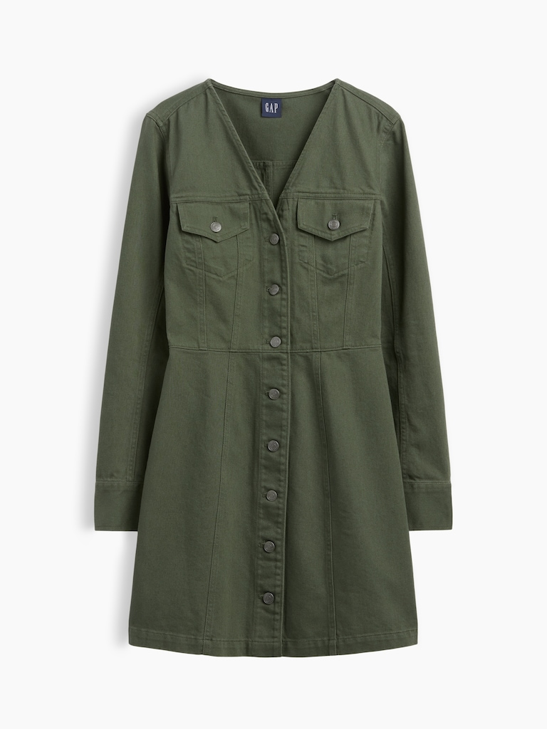 V-Neck Button-Front Mini Dress