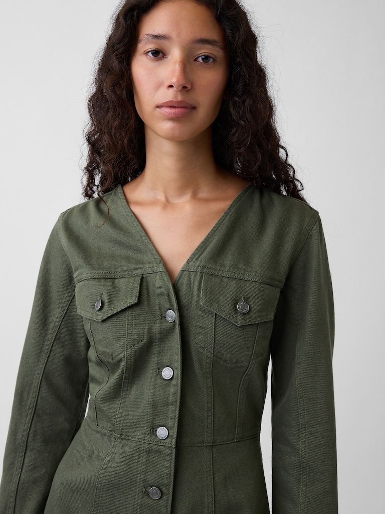 V-Neck Button-Front Mini Dress