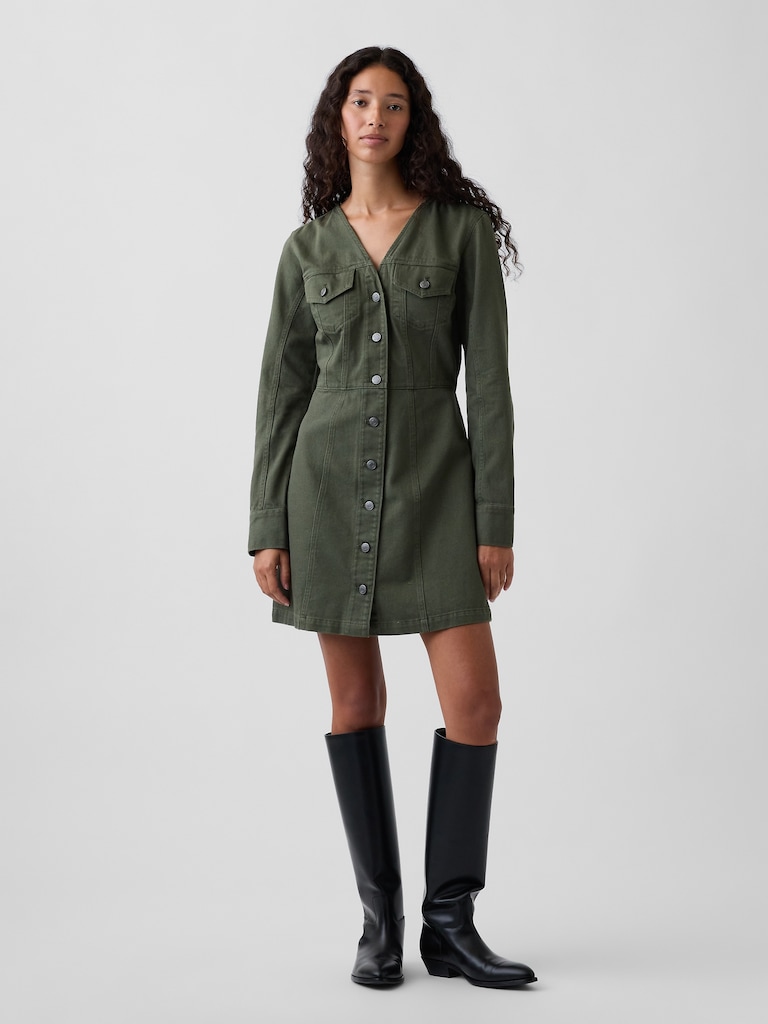 V-Neck Button-Front Mini Dress