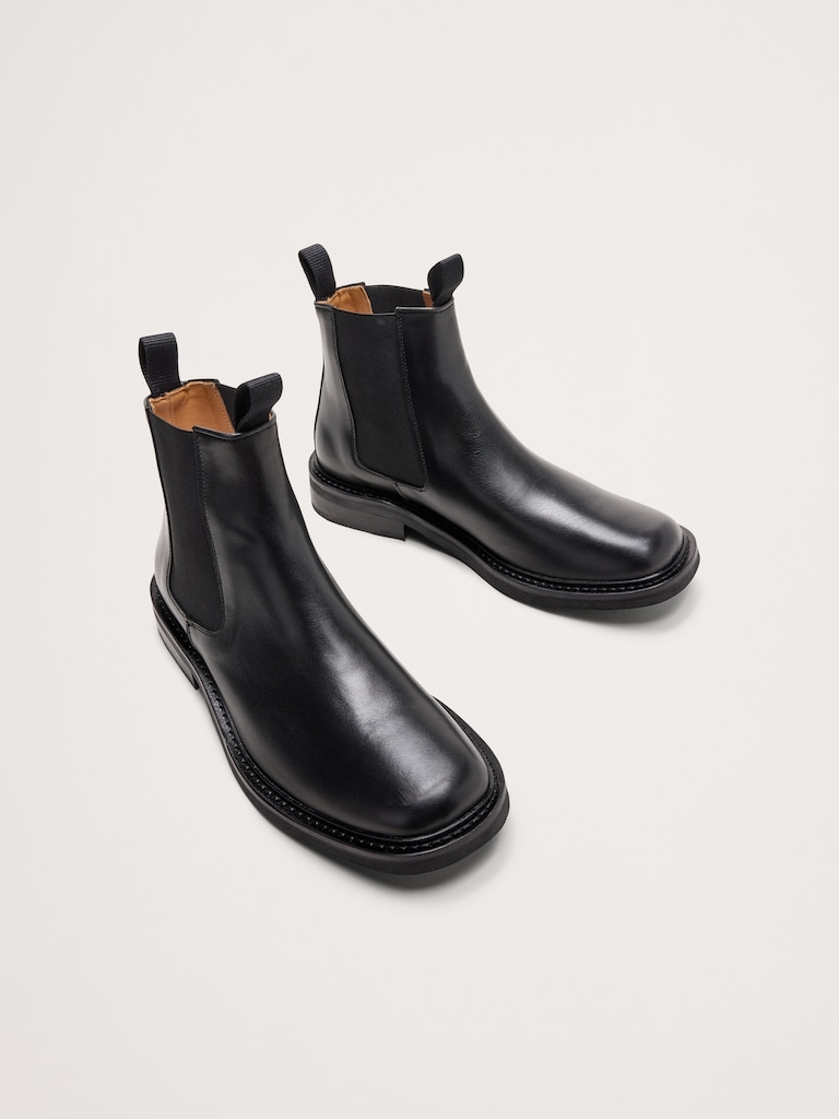 Italian Leather Square-Toe Chelsea Boot