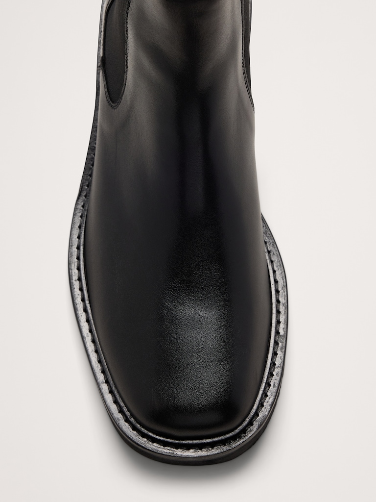 Italian Leather Square-Toe Chelsea Boot