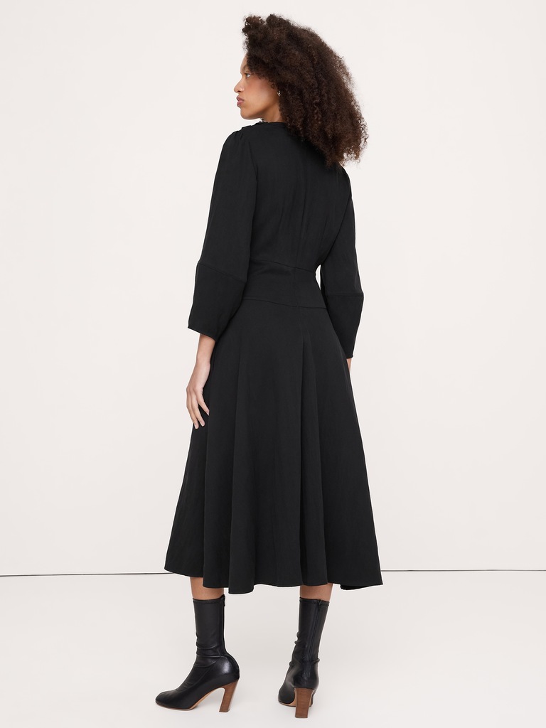 Drapey Twill Button Midi Dress