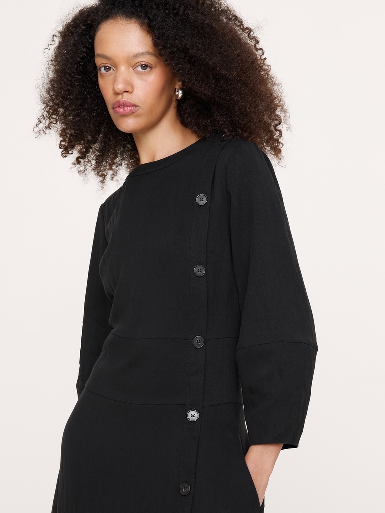 Drapey Twill Button Midi Dress
