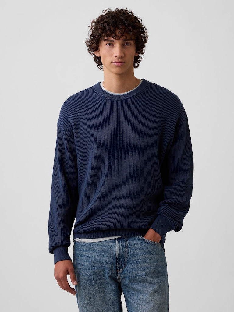 Relaxed Fisherman Stitch Crewneck Sweater