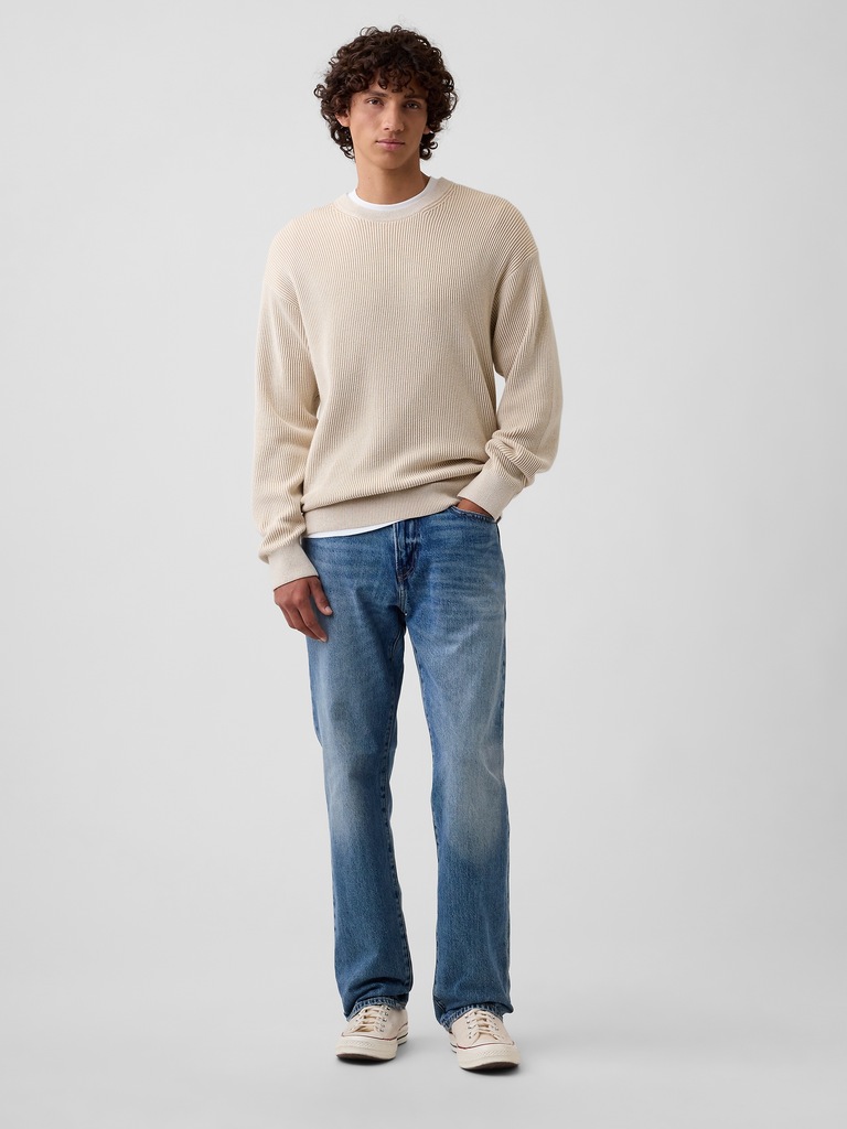 Relaxed Fisherman Stitch Crewneck Sweater