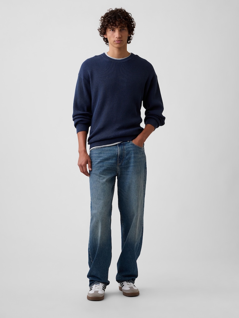 Relaxed Fisherman Stitch Crewneck Sweater