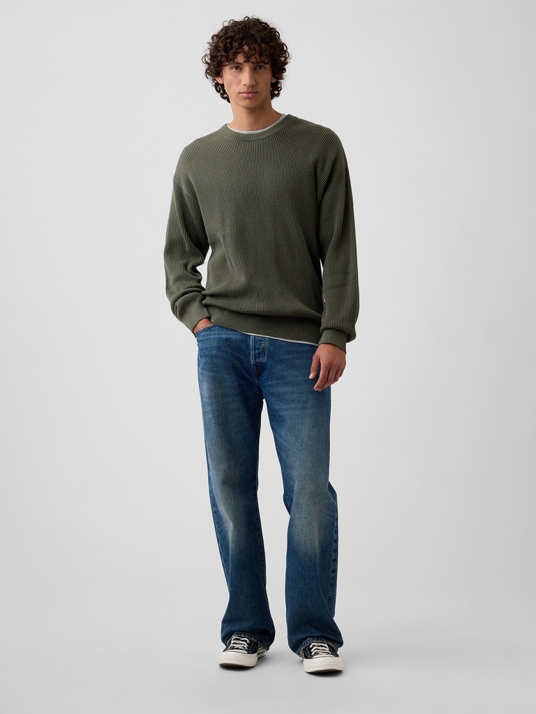 Relaxed Fisherman Stitch Crewneck Sweater