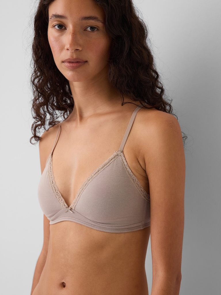 SoftMade Organic Stretch Cotton Lace-Trim Triangle Bralette