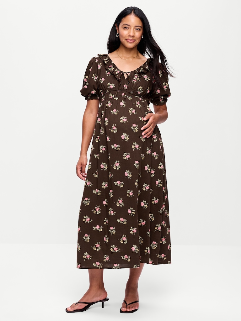 Robe de maternité longue à manches bouffantes