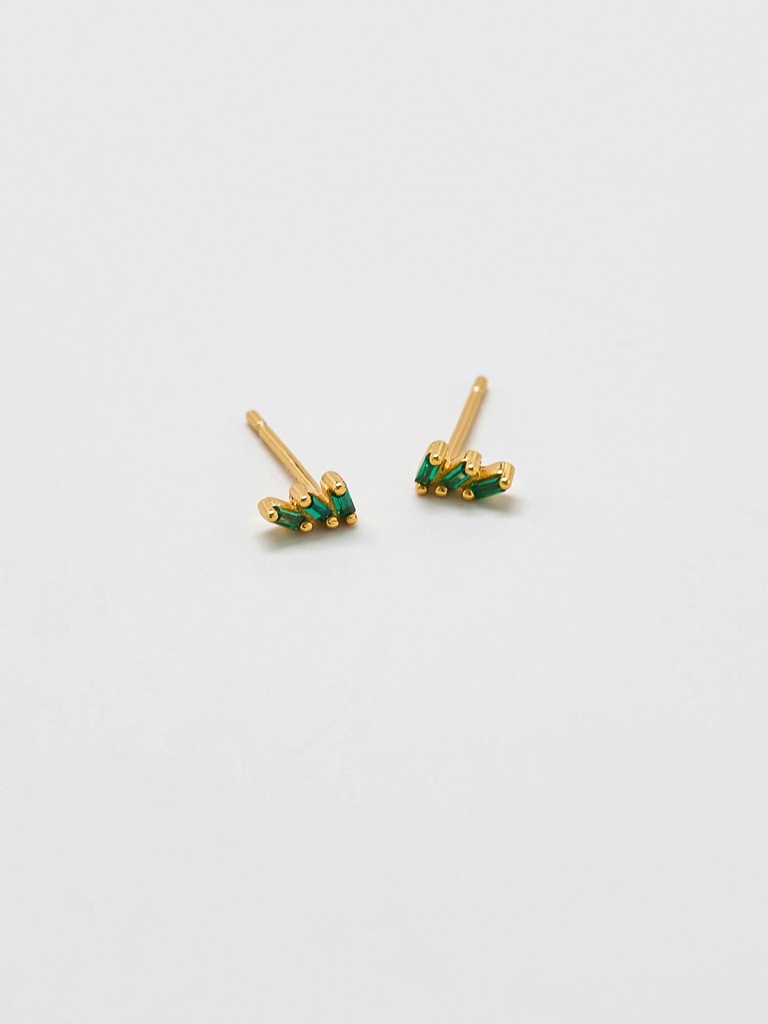 Admiral Row Green Triple Baguette Gold Studs