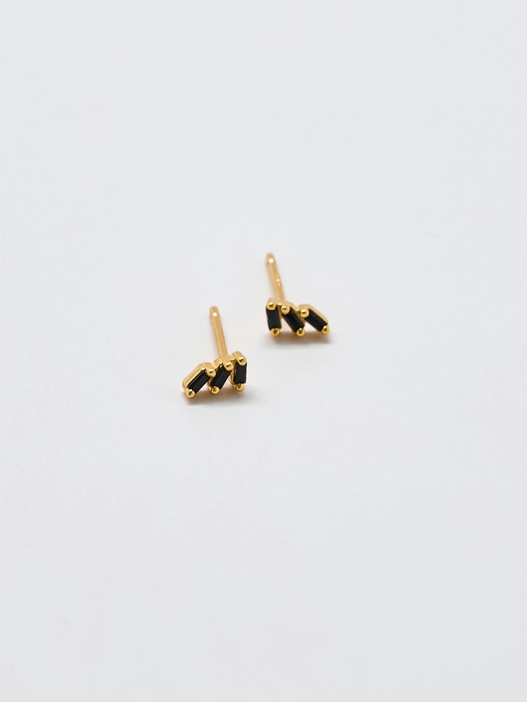 Admiral Row Black Triple Baguette Gold Studs