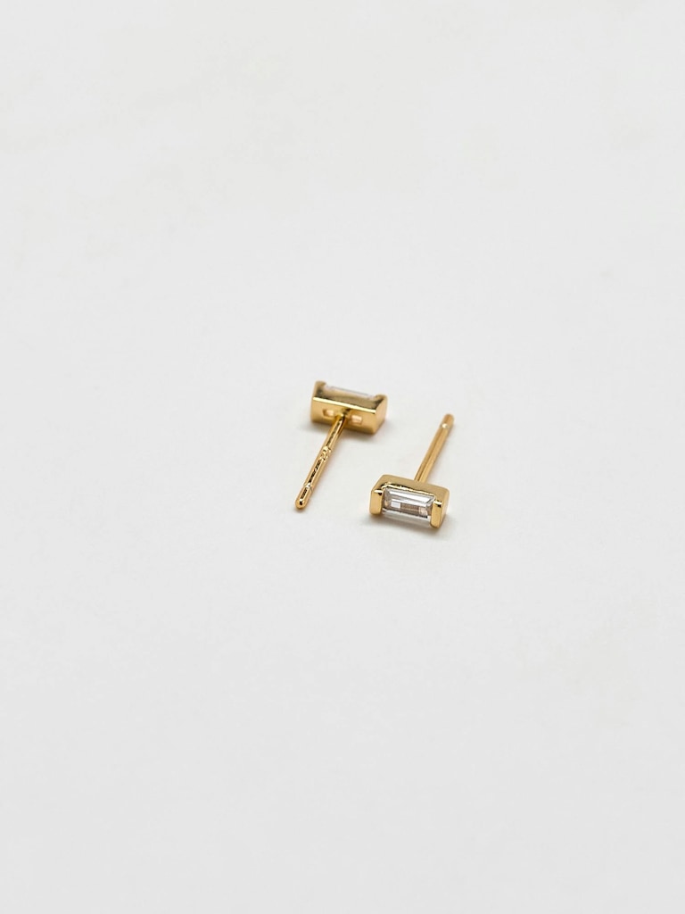 Admiral Row Mini Baguette Gold Studs