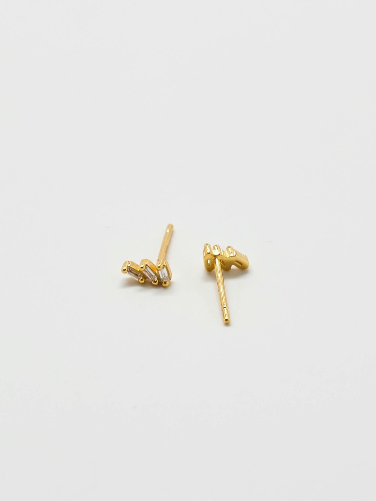 Admiral Row White Triple Baguette Gold Studs