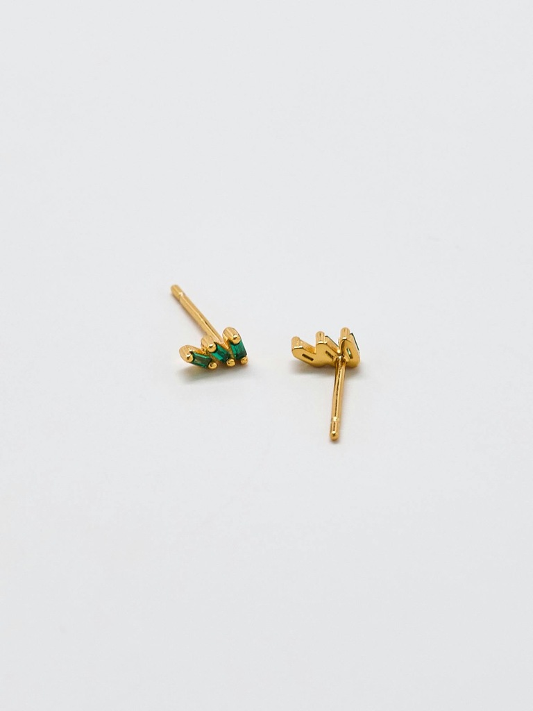 Admiral Row Green Triple Baguette Gold Studs