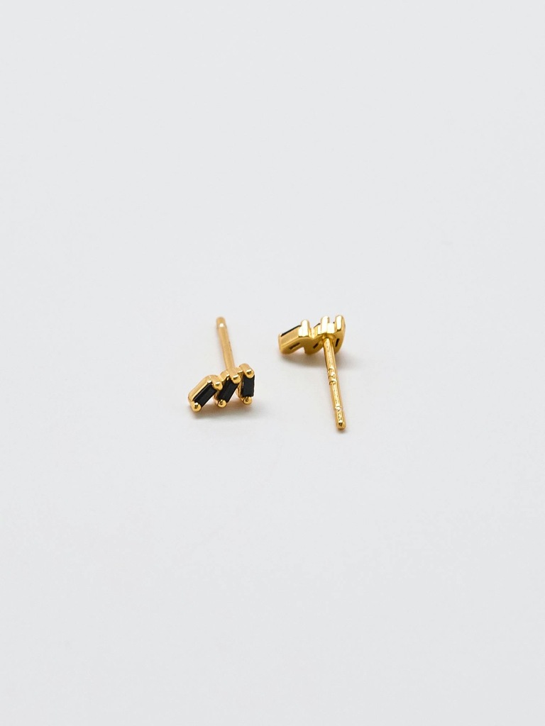 Admiral Row Black Triple Baguette Gold Studs