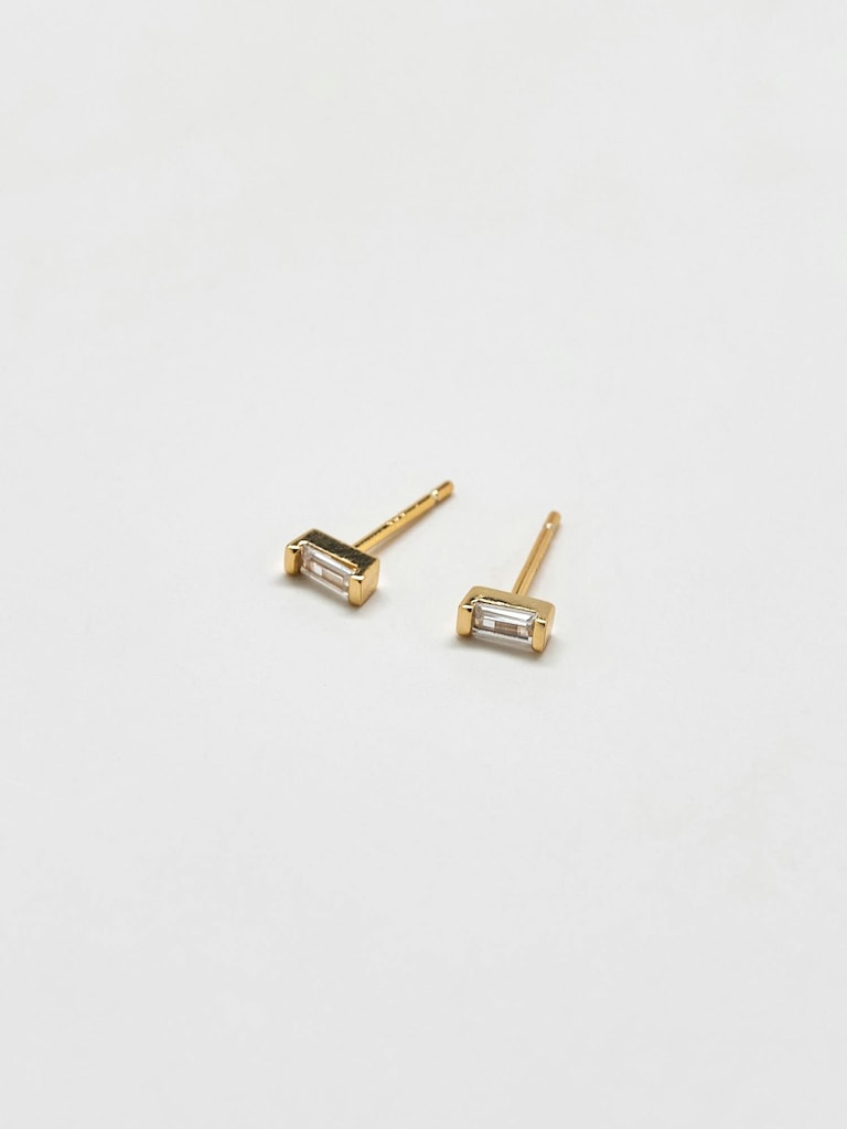 Admiral Row Mini Baguette Gold Studs