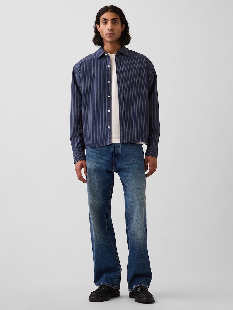 Relaxed Crop Straight-Hem Oxford Shirt