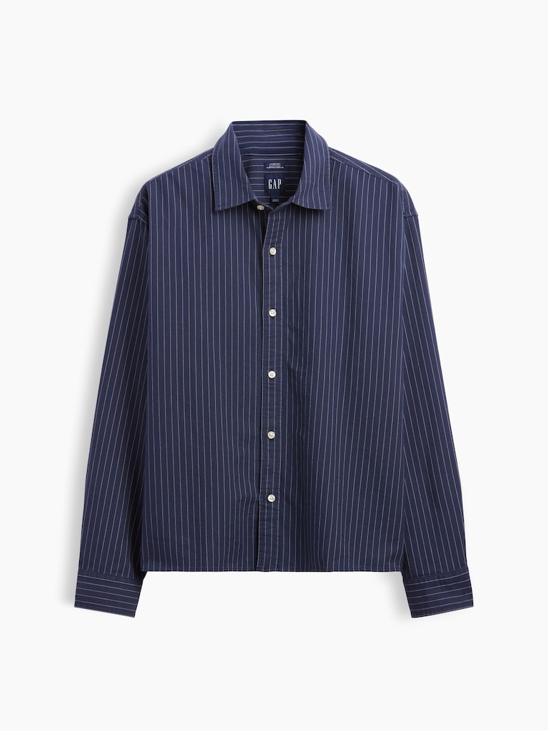 Relaxed Crop Straight-Hem Oxford Shirt