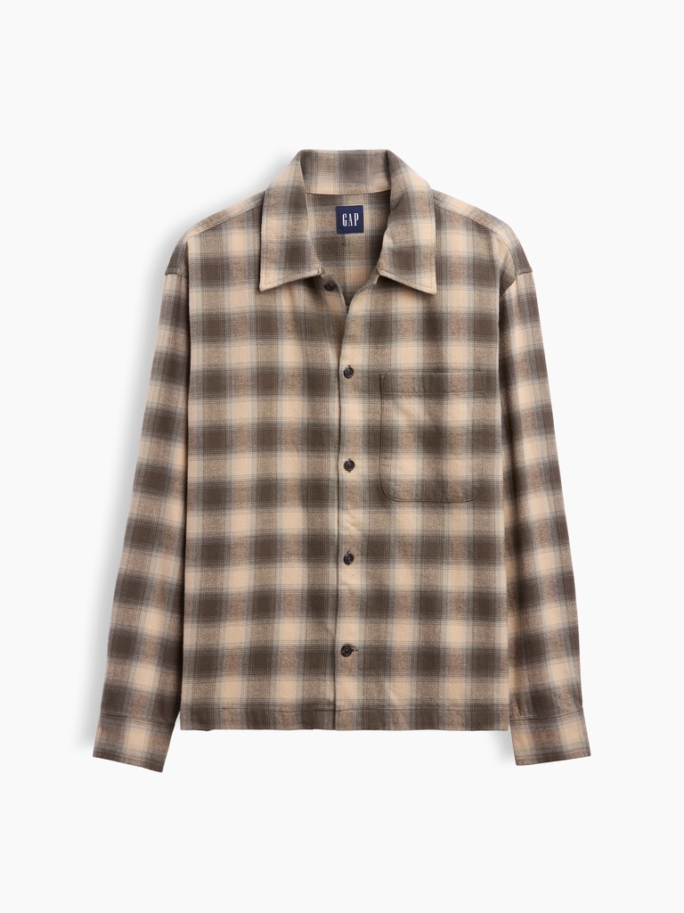Relaxed Straight-Hem Flannel Shirt