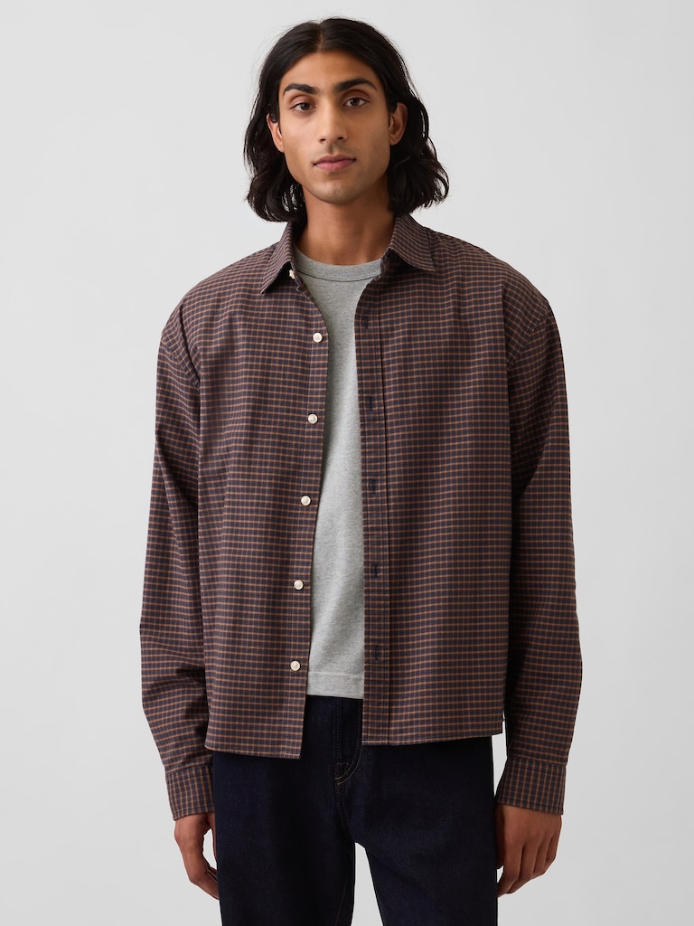 Relaxed Crop Straight-Hem Oxford Shirt