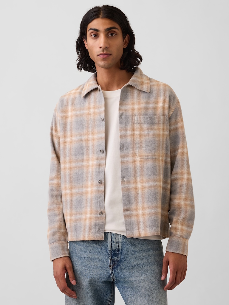 Relaxed Straight-Hem Flannel Shirt
