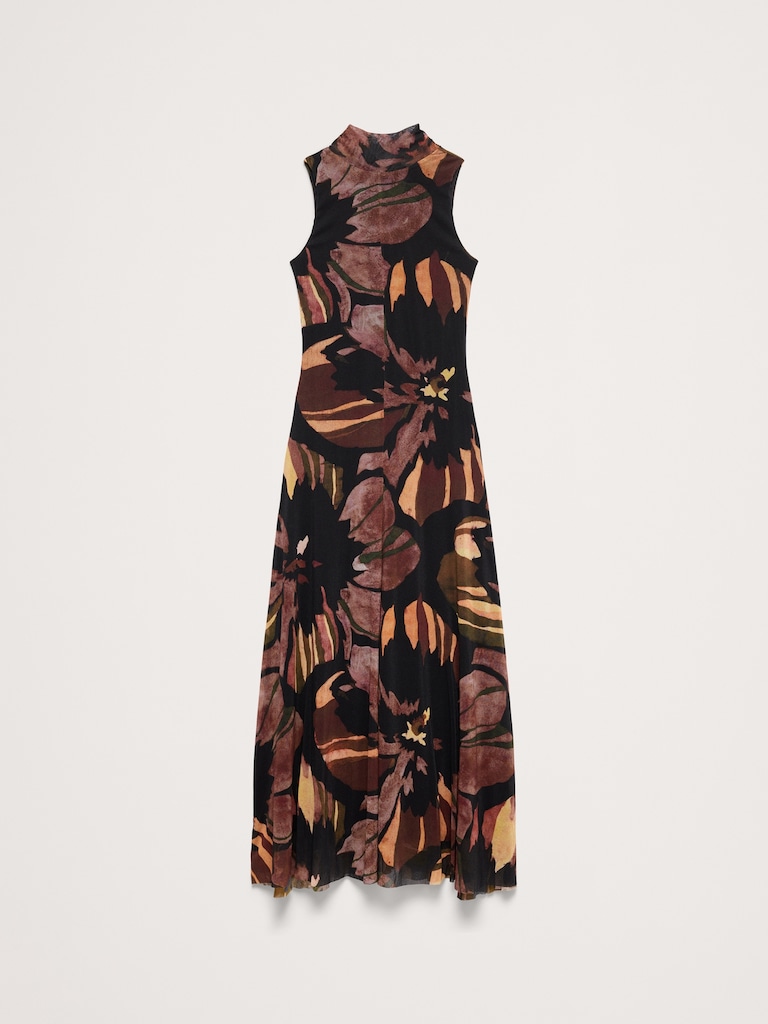 Mesh Tie-Neck Maxi Dress