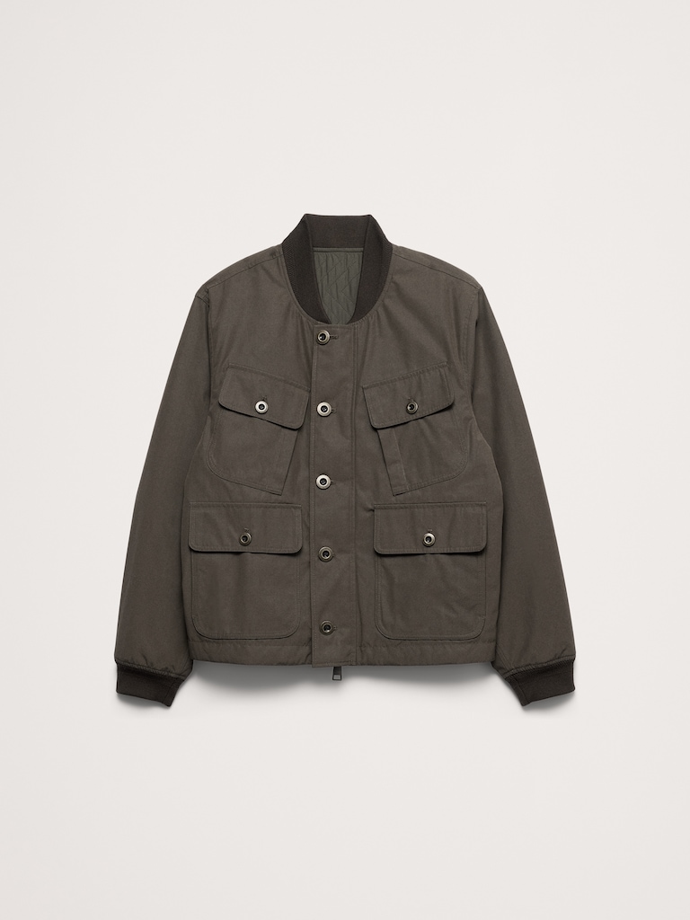 Herringbone Reversible Quilted Bomber Jacket