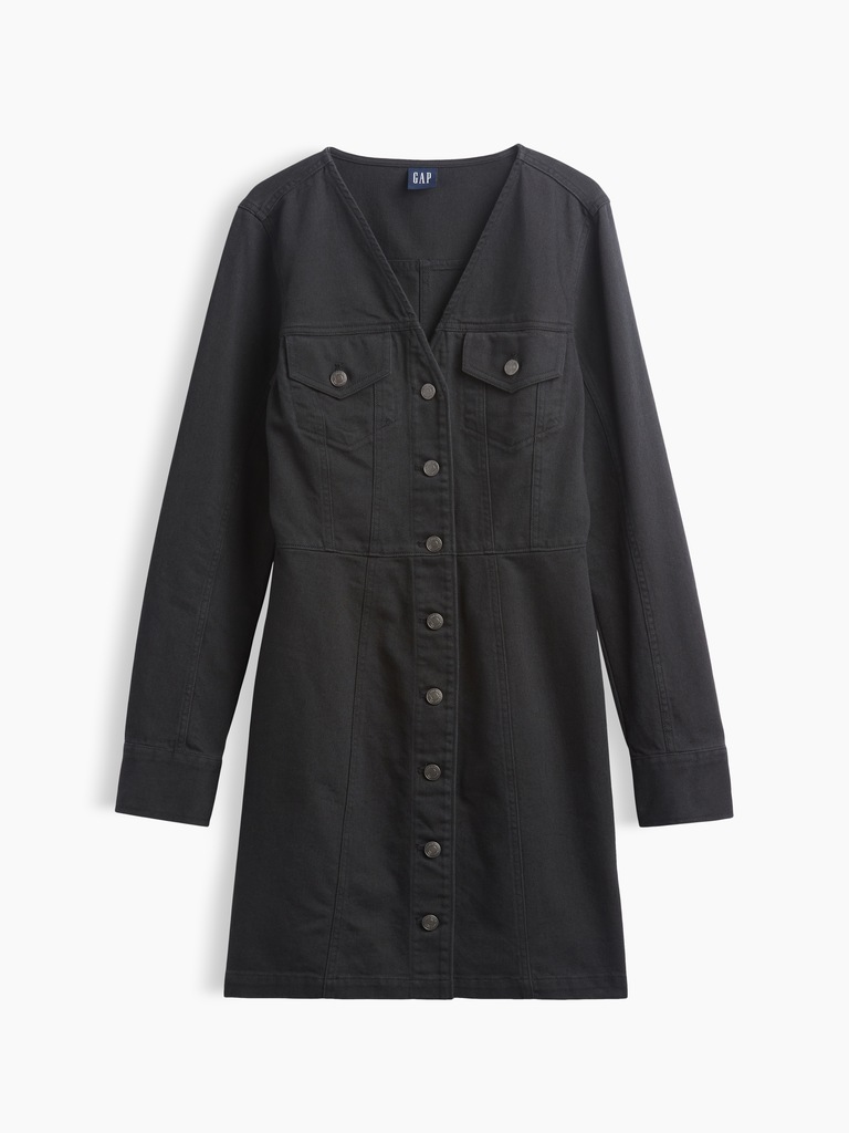 V-Neck Button-Front Mini Dress