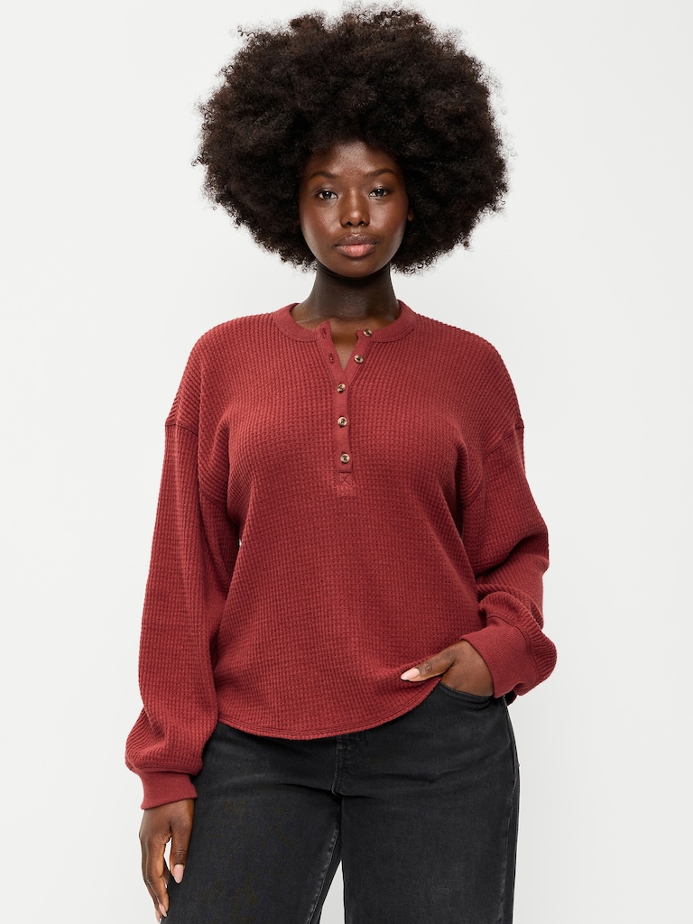 Long-Sleeve Crew-Neck Henley T-Shirt