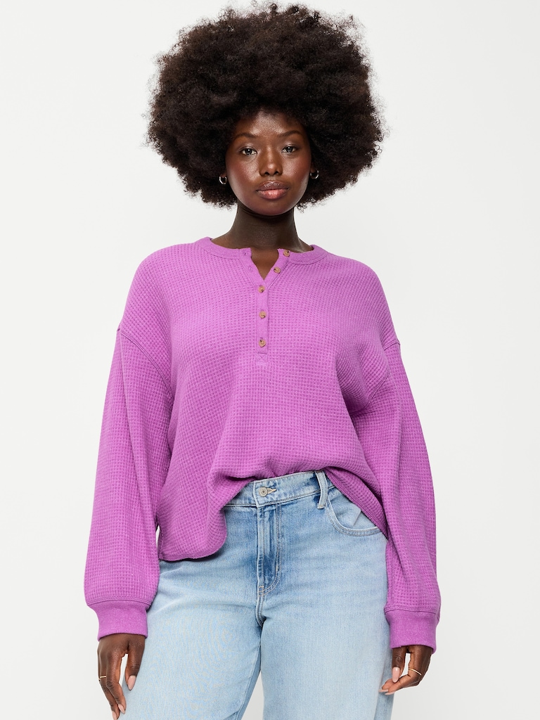 Long-Sleeve Crew-Neck Henley T-Shirt