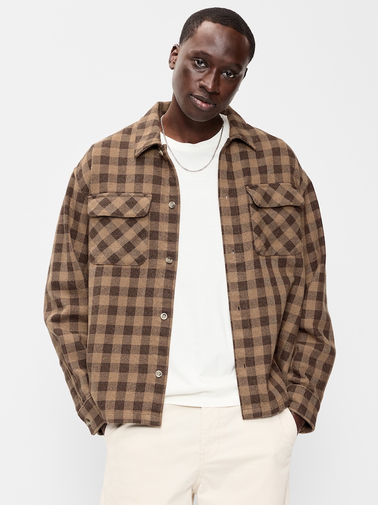 Chemise à manches longues en flanelle épaisse à carreaux avec poche