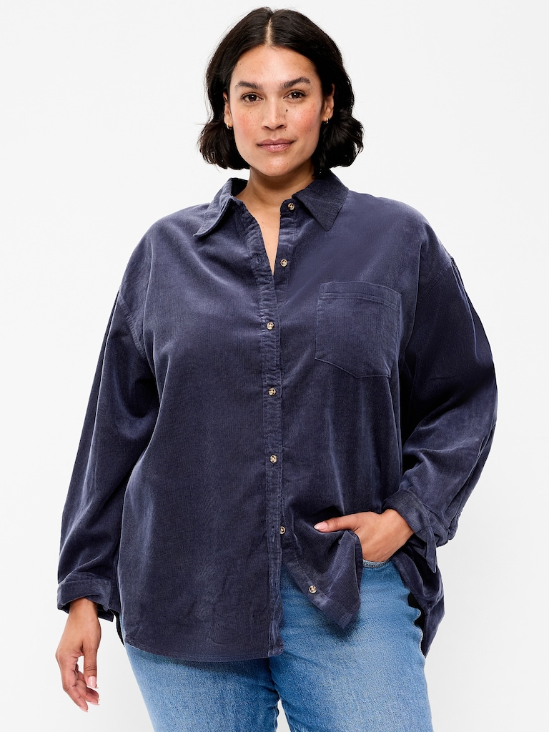 Oversized Boyfriend Button-Down Corduroy Shirt