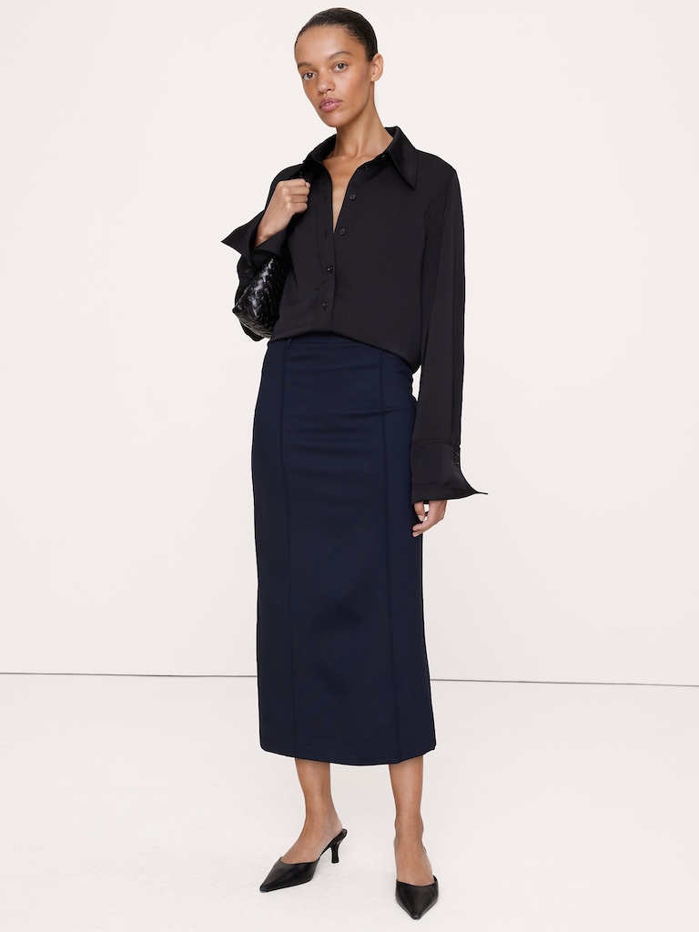 Ponte Pintuck Pencil Skirt