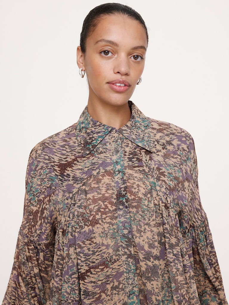 Viscose Balloon-Sleeve Blouse