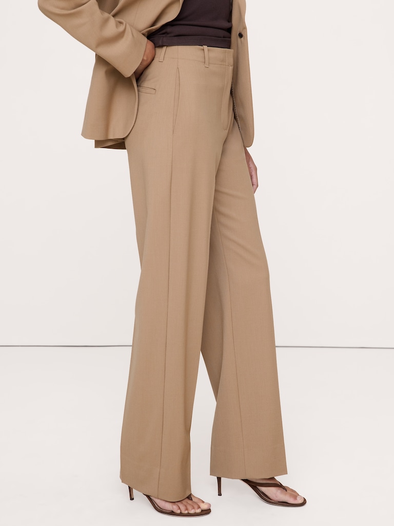 Pantalon droit moderne à taille haute en laine italienne