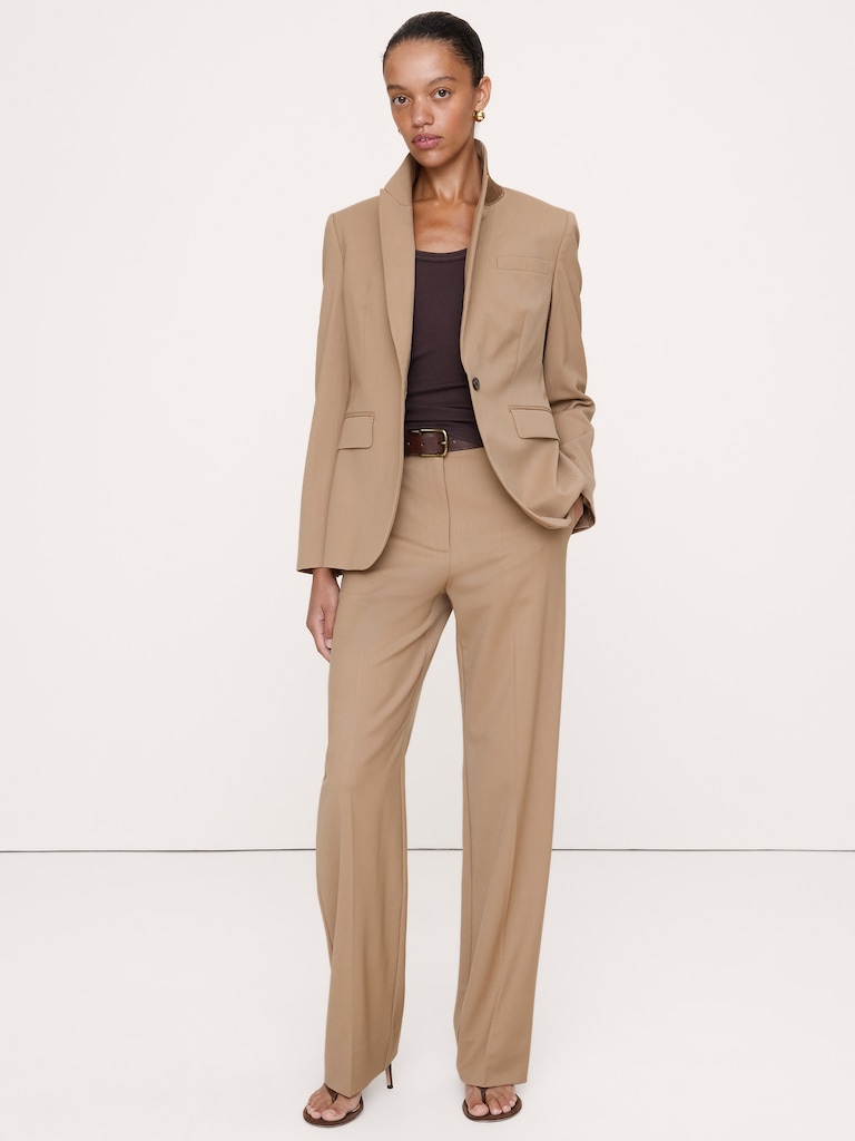 Pantalon droit moderne à taille haute en laine italienne