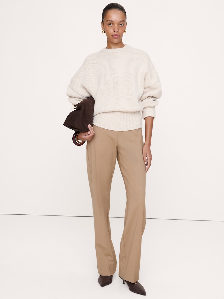 Pantalon droit moderne à taille haute en laine italienne