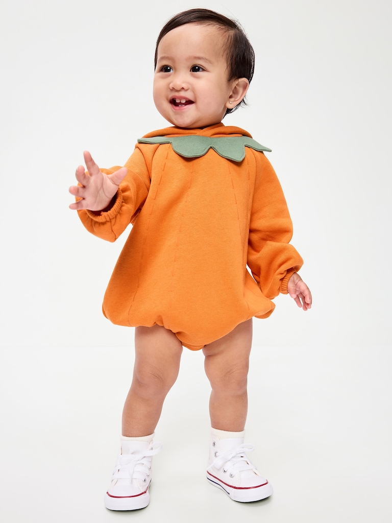 Hooded Pumpkin Critter Fleece One-Piece Romper for Baby