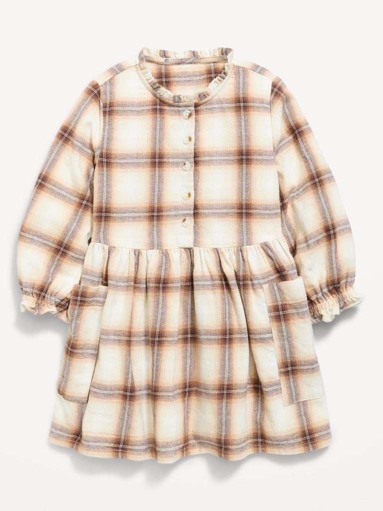 Long-Sleeve Flannel Shirt Dress for Toddler Girls