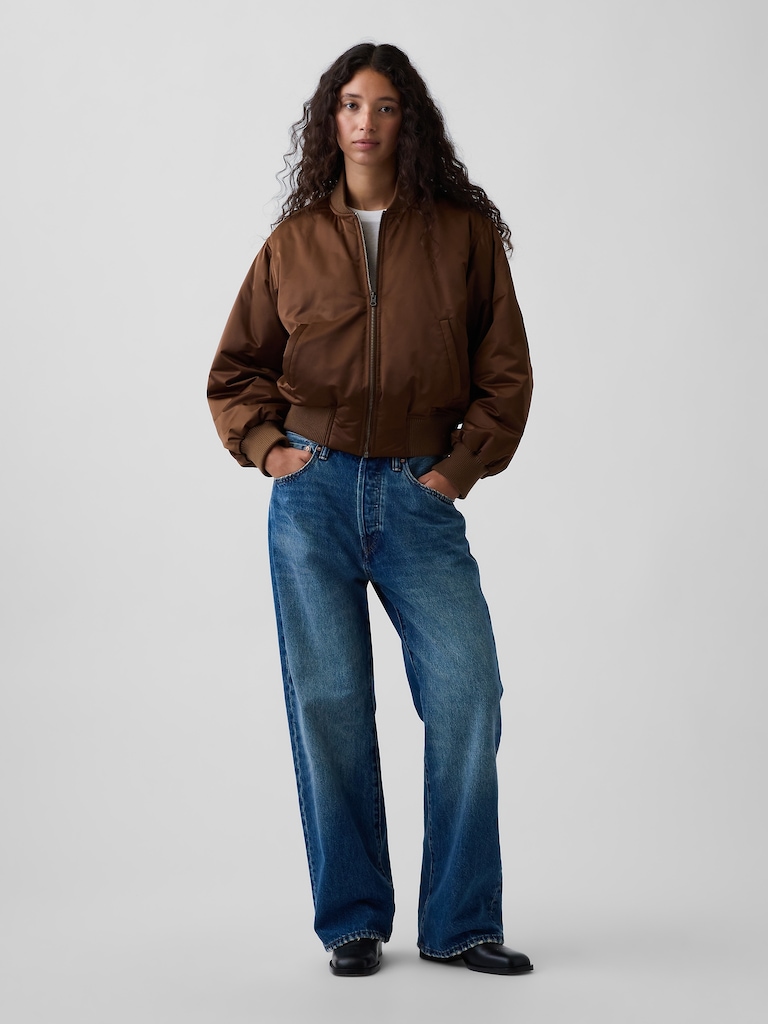Padded Satin Bomber Jacket