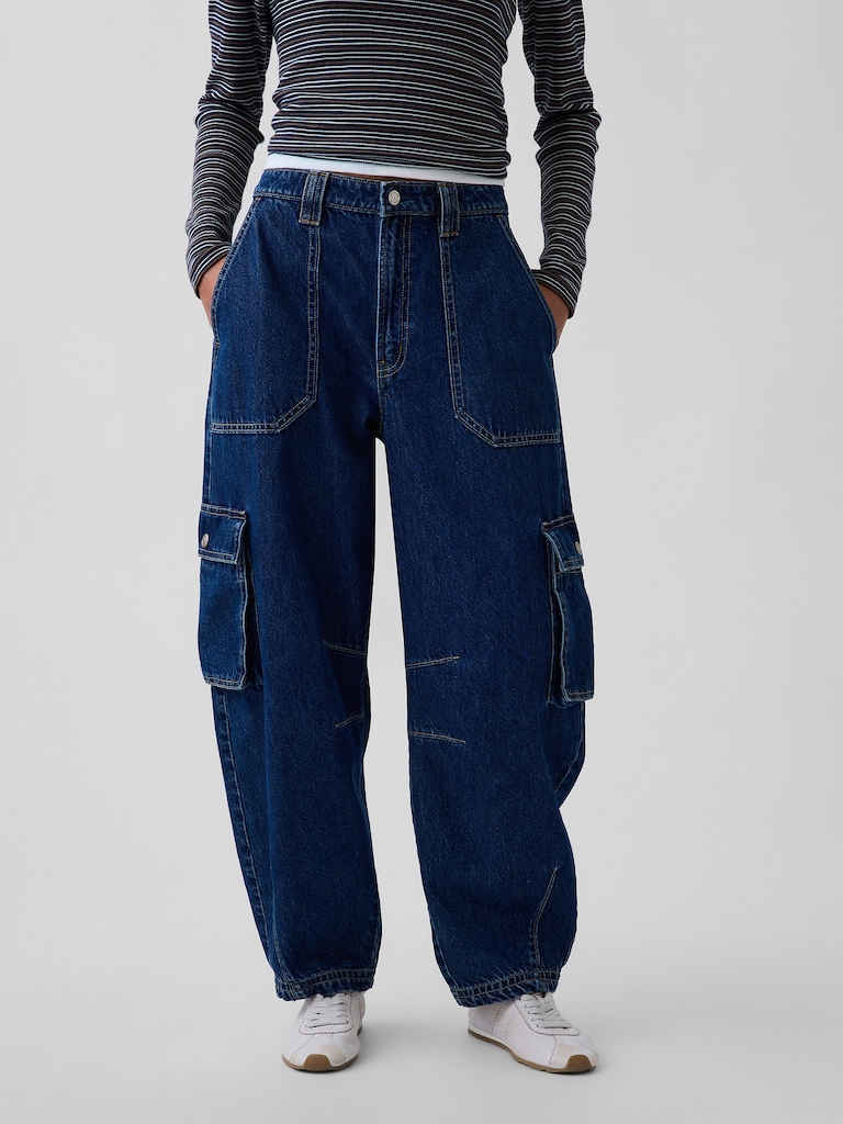 High Rise Barrel Cargo Jeans