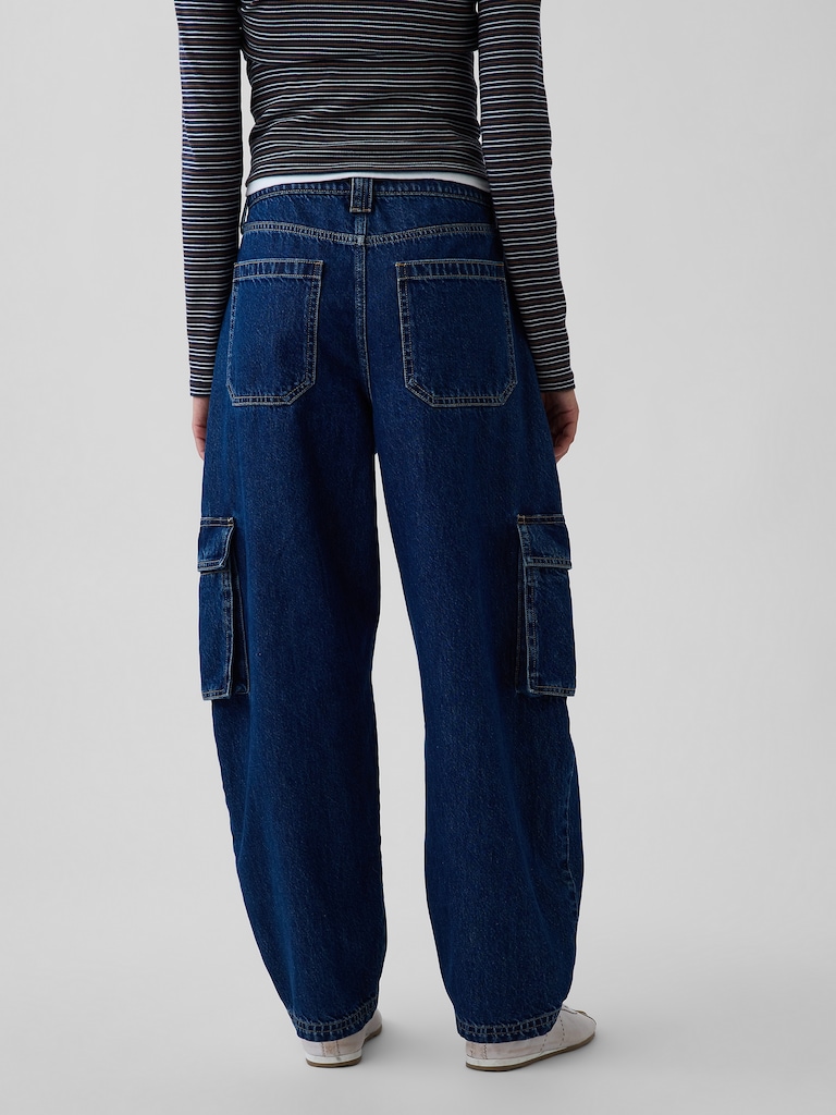 High Rise Barrel Cargo Jeans