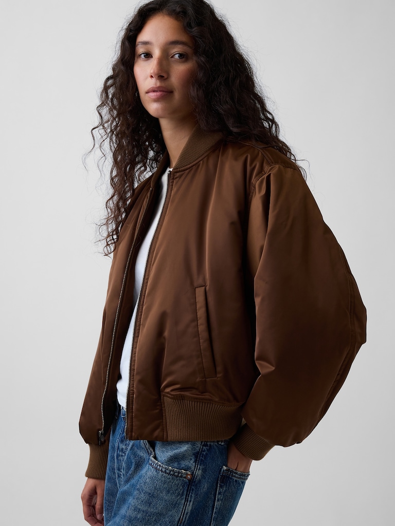 Padded Satin Bomber Jacket