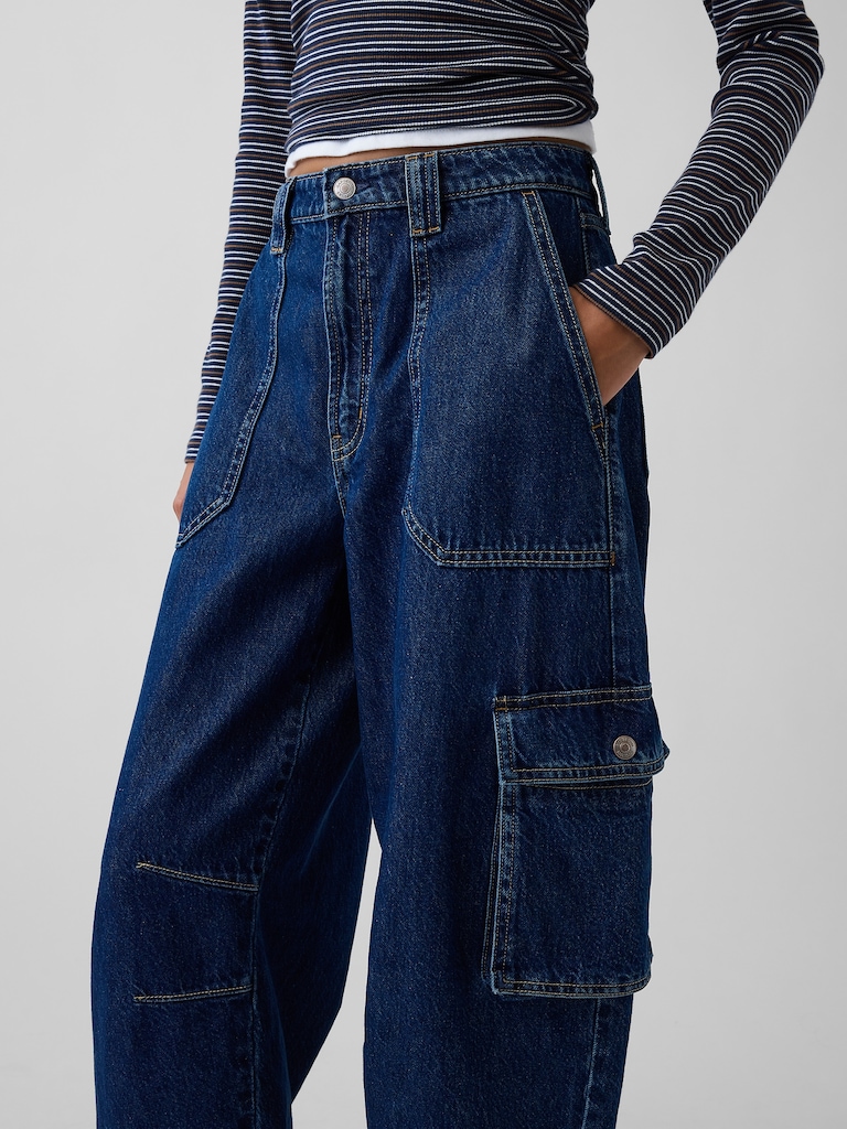 High Rise Barrel Cargo Jeans